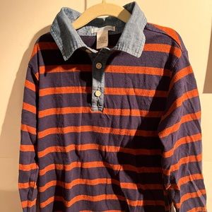long sleeve polo size 8 burnt orange and navy blue with denim collar